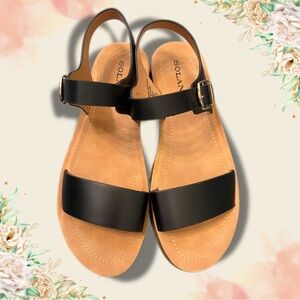 Solanz Size 8 NWT Women’s Black & Khaki Strappy Sandals/ New Shoes
